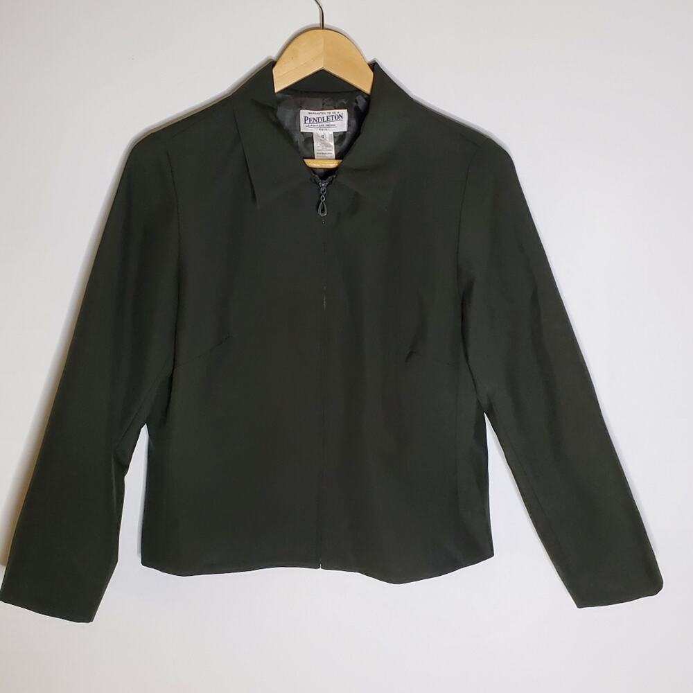 Vintage Pendleton cropped dark green wool blend blazer Career casual